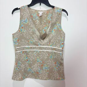 VTG Old Navy Perfect Fit Beige Floral Babydoll Tank Top Women M Fairycore Y2K 90